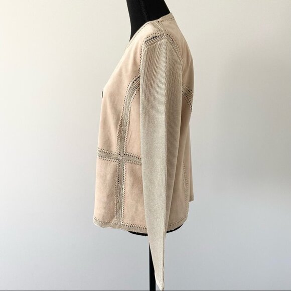 NWOT Jones New York  Suede Crochet Patchwork Open Front Jacket - Picture 2 of 16